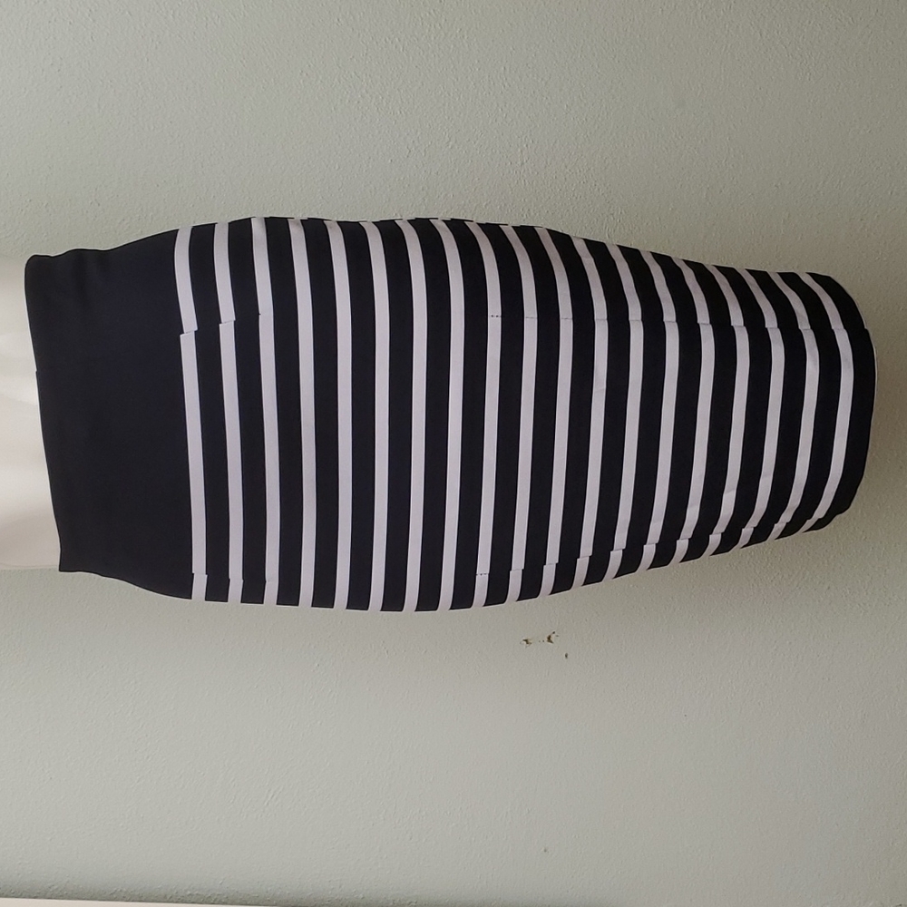 H&M Womens Navy Blue/White Nautical Striped Pencil Skirt-Back Zipper-Sz 4